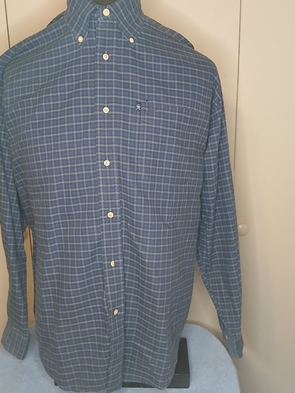 Tommy Hilfiger Men's Large Cotton Blue plaid Button up Shirt (1162B2)